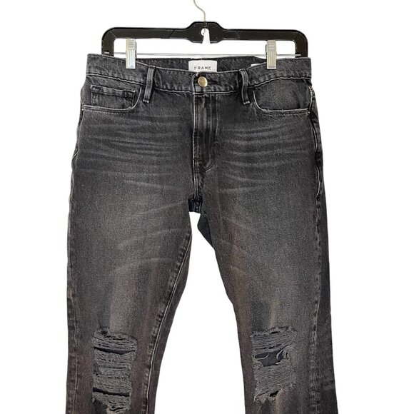 FRAME Le Garcon Crop Jeans Dark Wash Black Deconstruct Distressed Size 24 - Picture 3 of 7